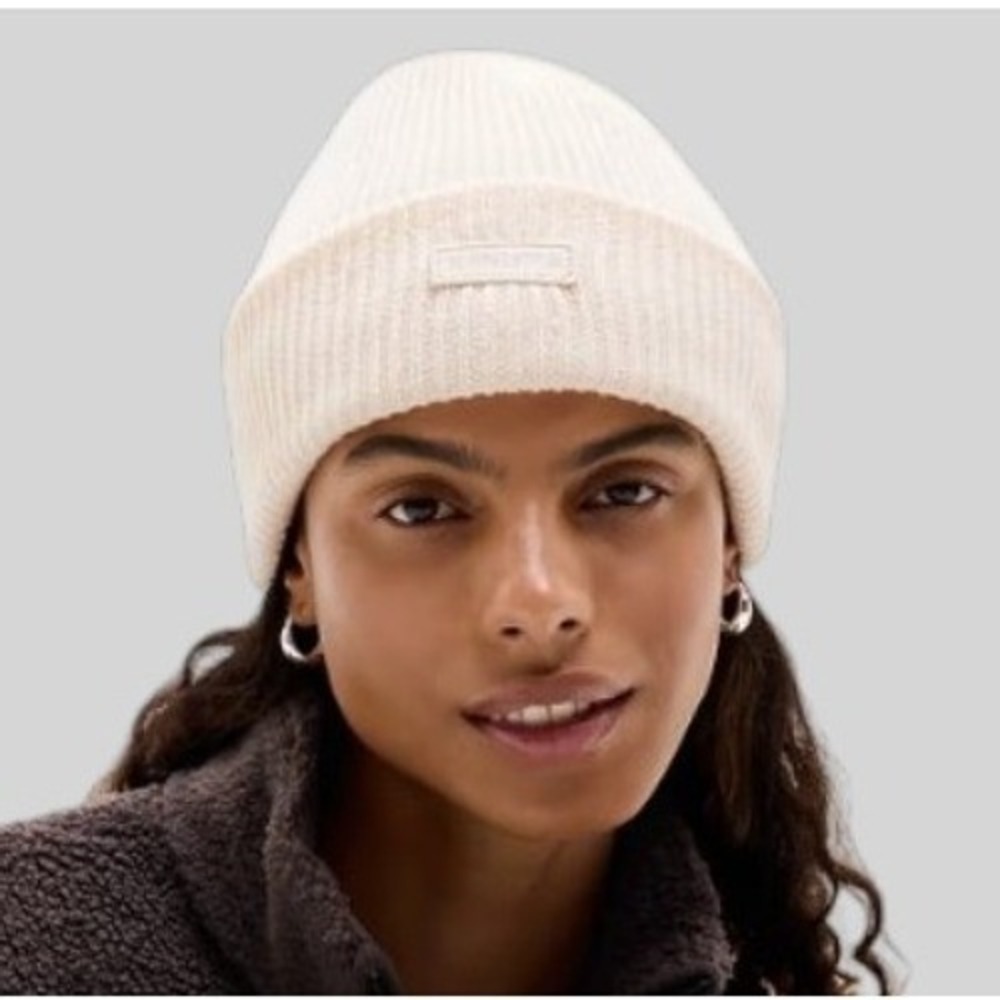 Athleta Ribbed Beanie Hat Cream White Cotton Wool Blend 408915-00 One Size